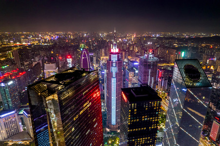 广州夜晚写字楼航拍城市夜景摄影图配图