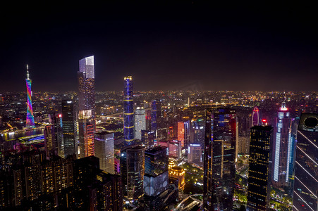 广州cbd中轴线摄影照片_广州夜晚城市夜景CBD中轴线摄影图配图