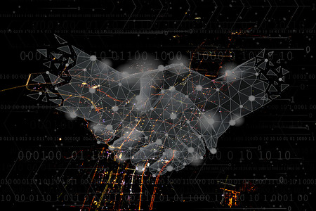 商务科技光线摄影照片_科技智慧城市商务合作创意摄影图配图