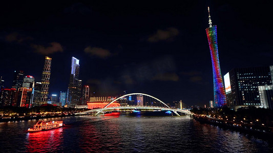 实拍广州珠江新城地标城市夜景灯光秀