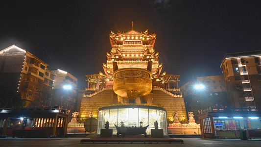 广西柳州西来古寺夜景实拍