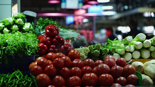 菜市场各类新鲜蔬菜实拍新闻素材