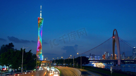 广州塔实拍摄影照片_广州塔蓝调城市夜景