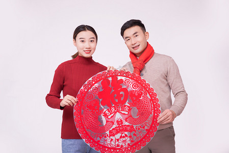 春节人像传统节日窗花虎年春节过年摄影图配图
