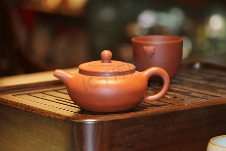 紫砂壶下午壶泡茶壶办公泡茶茶盘摄影图配图