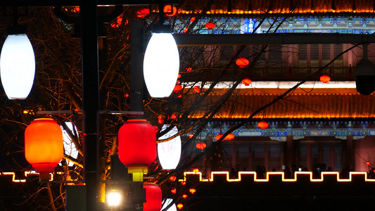 新年春节街道夜景灯光氛围