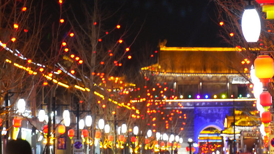 春节街道夜景灯光氛围