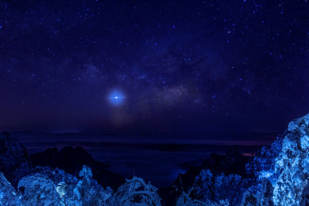 黑夜风景摄影照片_冬季黑夜星空山区摇动摄影图配图