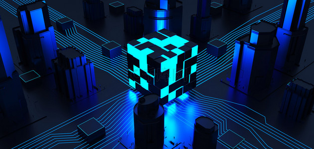 深色霓虹魔方城市c4d