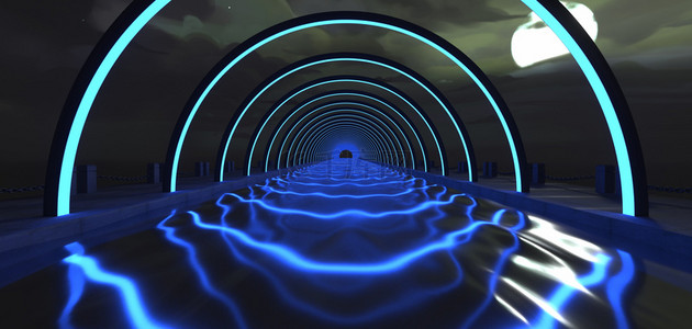 科技长廊隧道蓝色c4d