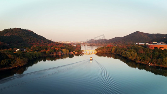 风景区航拍摄影照片_航拍杭州湘湖风景区跨湖桥