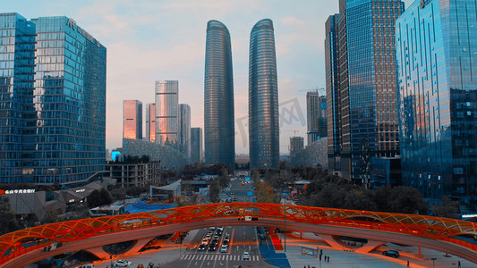南京地标性建筑摄影照片_航拍成都地标建筑物双子塔