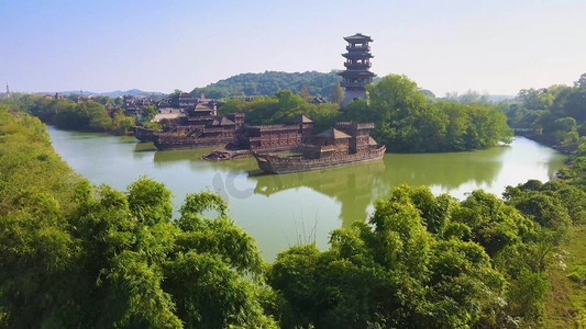 航拍三国赤壁古战场5a景区