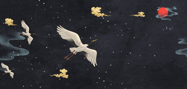 国潮仙鹤黑色祥云背景