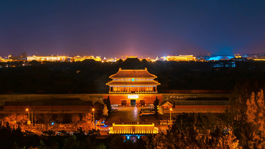 俯瞰北京故宫城市夜景