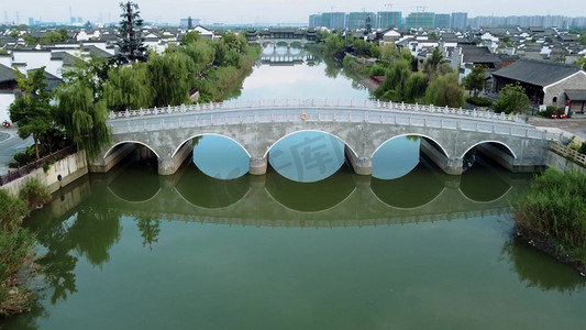 古风徽派建筑小桥流水全景