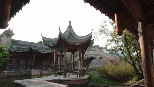 芜湖鸠兹古镇古风走道凉亭