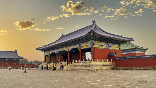 北京天坛公园落日下午古建筑春季素材摄影图配图