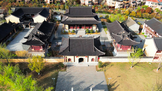 航拍江苏省淮安市青龙寺古风建筑