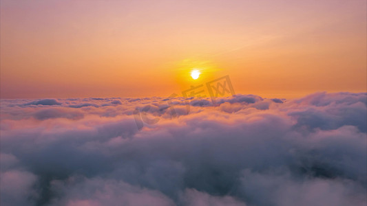 手绘江水风景中国风摄影照片_唯美航拍自然翻腾云海日出风景