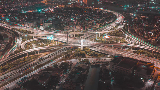 重庆城市夜晚立交桥俯瞰夜景