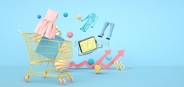 购物车c4d购物车促销场景背景