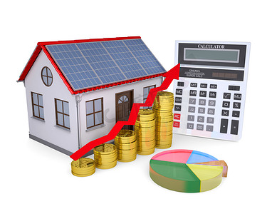 太阳能电池板、 计算器、 日程和硬币的房子