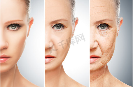 女人老化和皮肤护理的面部特写