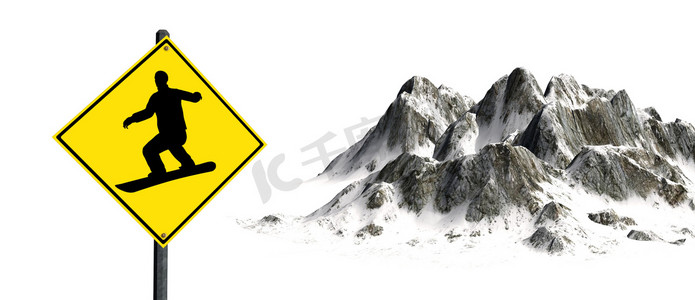 游戏雪山背景摄影照片_在前面的雪山滑雪标志