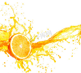 果粒橙摄影照片_桔子汁溅开的特写镜头