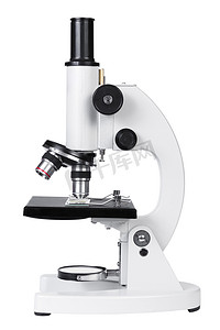 科学的学习摄影照片_在白色上分离的实验室显微镜