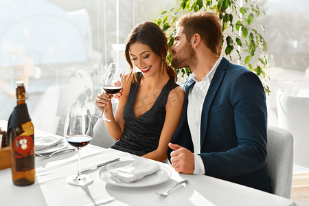 Couple In Love Having Romantic Dinner. Valentine's Day. Romance,