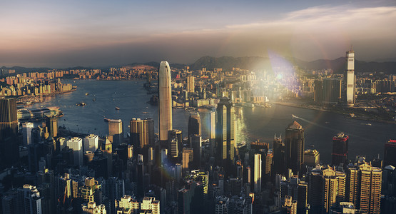 Hong 香港日落维多利亚海景概念