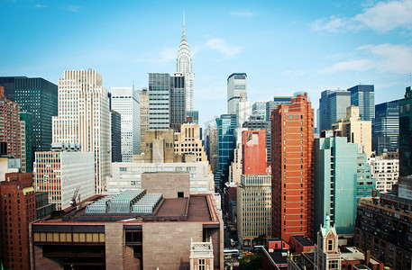 美国纽约市曼哈顿天际线景观与克莱斯勒大楼