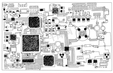 漫画手绘风格摄影照片_电路板.
