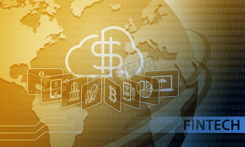 货币图标摄影照片_Fintech 金融技术商业银行业服务背景