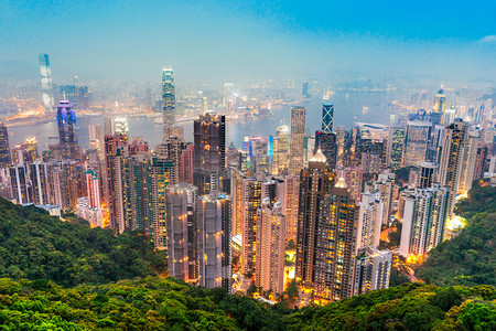 城市夜景繁华摄影照片_香港城市夜景俯视图