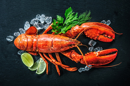 美食实物图标摄影照片_红色实物小龙虾与冰块