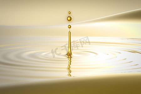 潑摄影照片_飞溅的金色水滴和波