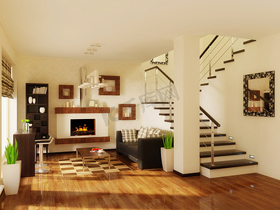 建筑摄影照片_里面好家具与现代室内空间.