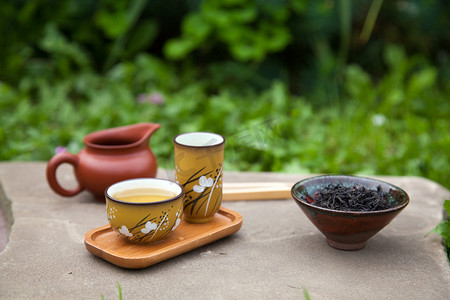 茶杯装饰摄影照片_传统中国茶道配件 （茶杯，投手