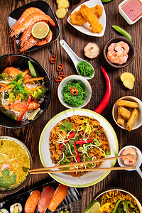 蔬菜的种类摄影照片_亚洲食品与不同的中国食物种类表