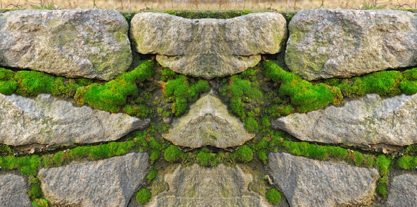 石头砌的墙，成为绿色的青苔