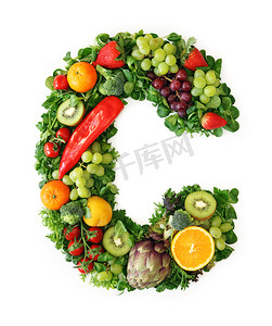 letras摄影照片_水果和蔬菜的字母表