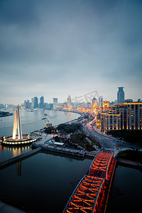 风景上海摄影照片_在夜景上海中国、 黄浦江、 外滩.