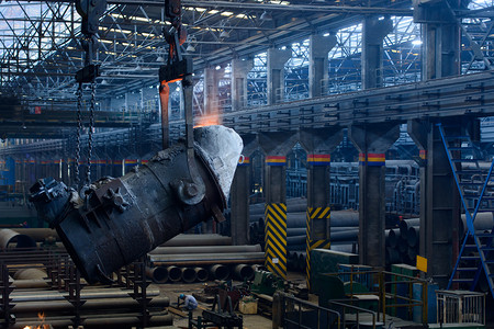 工厂内部摄影照片_järn och stål växt, verkstad, panorama