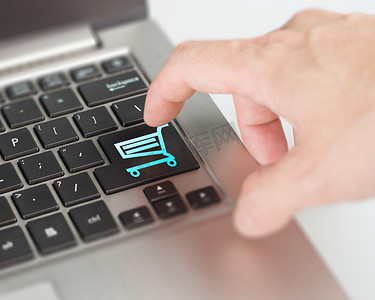 Push laptop shopping cart button online dealing and shopping con