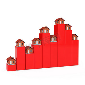 红色商务发展摄影照片_在价格上升的房地产概念。在条形图的房子。3