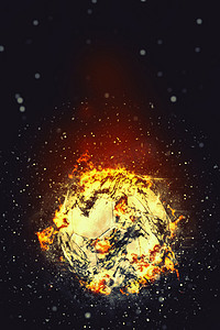 飞溅火焰摄影照片_足球在火焰中燃烧