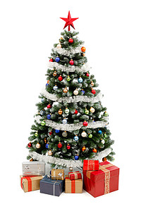 红色活动活动摄影照片_白色与礼物的圣诞树